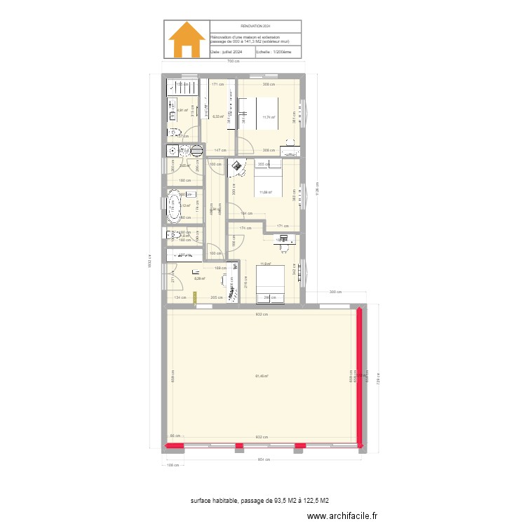 debut plan. Plan de 12 pièces et 130 m2