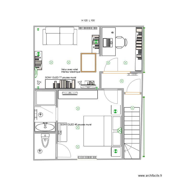 Salon + chambre 2. Plan de 6 pièces et 37 m2