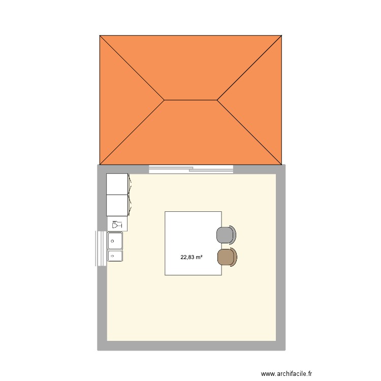 Plan cuisine maison actuel. Plan de 1 pièce et 23 m2