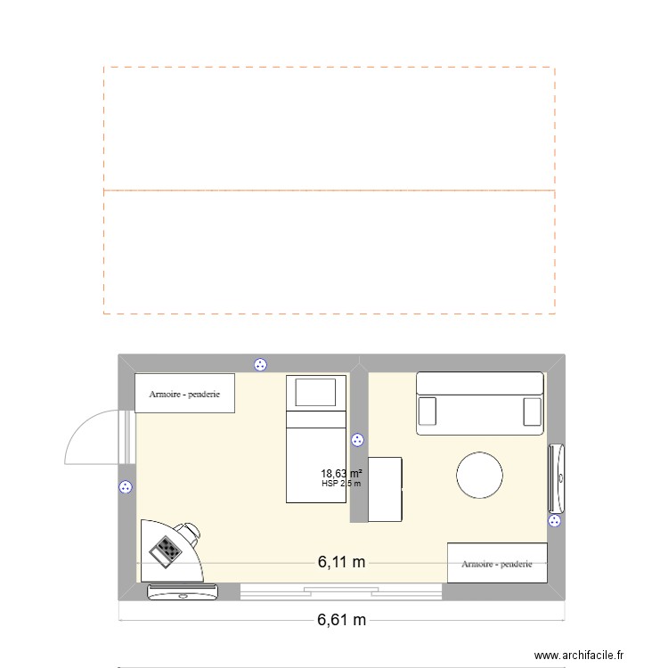 renov extension HST. Plan de 1 pièce et 19 m2