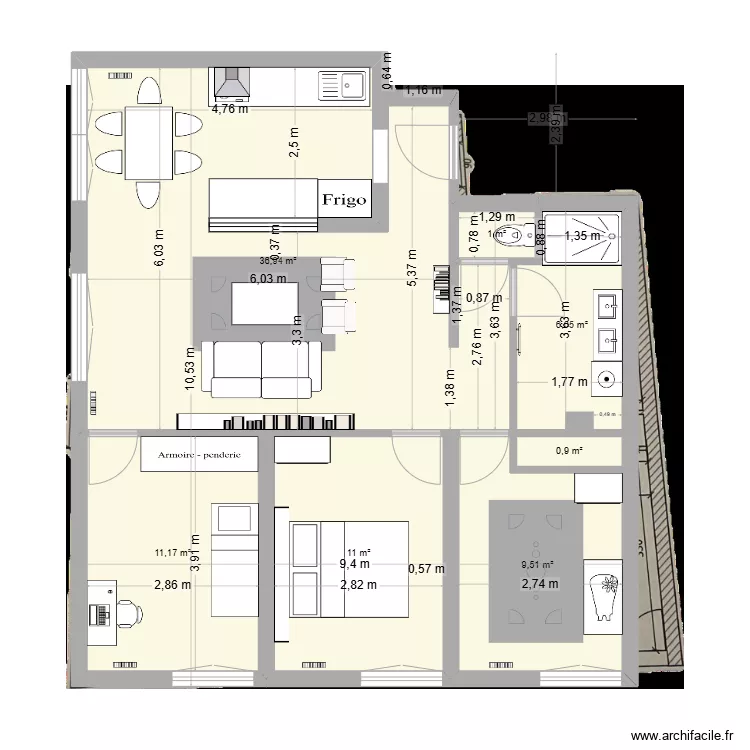 Appart tram calypso 14etage 5-05-25 avec meubles. Plan de 