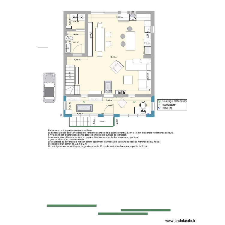 RDC avec ajout Véranda 1392 Harriet. Plan de 4 pièces et 63 m2