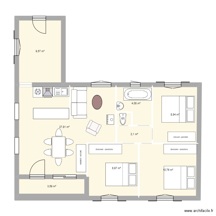 MAISON LEAULET. Plan de 9 pièces et 76 m2