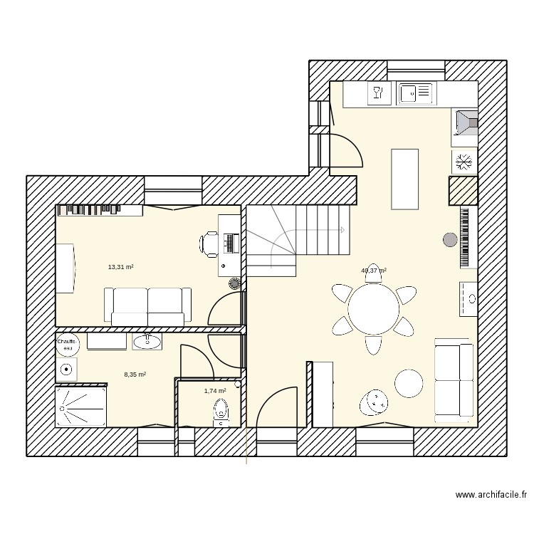 DIGNAC RDC. Plan de 4 pièces et 64 m2