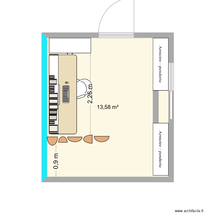 bureau Olivier. Plan de 1 pièce et 14 m2