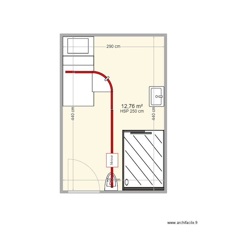 Mouche Sylvie. Plan de 1 pièce et 13 m2