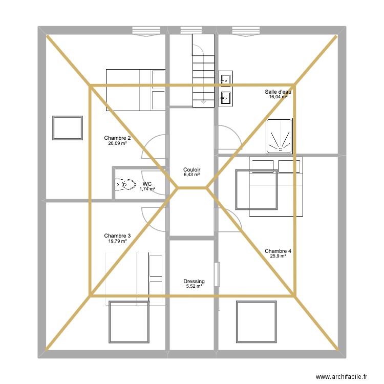 Toto R+1 Prj 2. Plan de 8 pièces et 99 m2