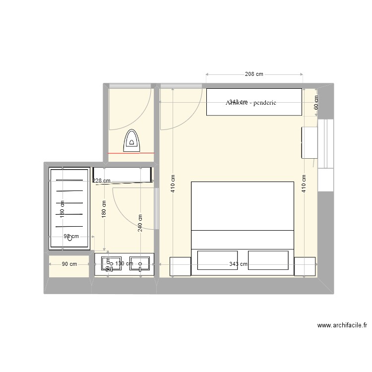 Habay-CHAMBRE PARENTALE. Plan de 4 pièces et 21 m2