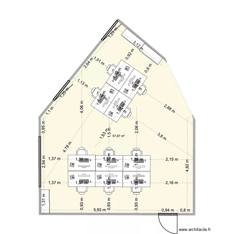 Open space 1 - Option 1. Plan de 1 Pièce et 58 m² Open space 1 - Option 1. Plan de 1 Pièce et 58 m²