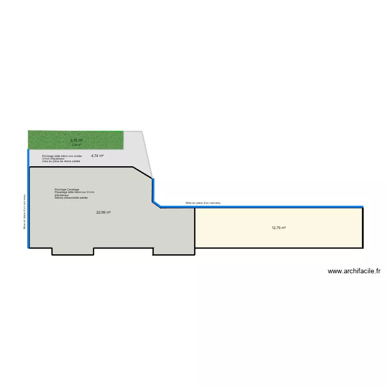 Villepreux - terrasse avant. Plan de 4  et 44 m²