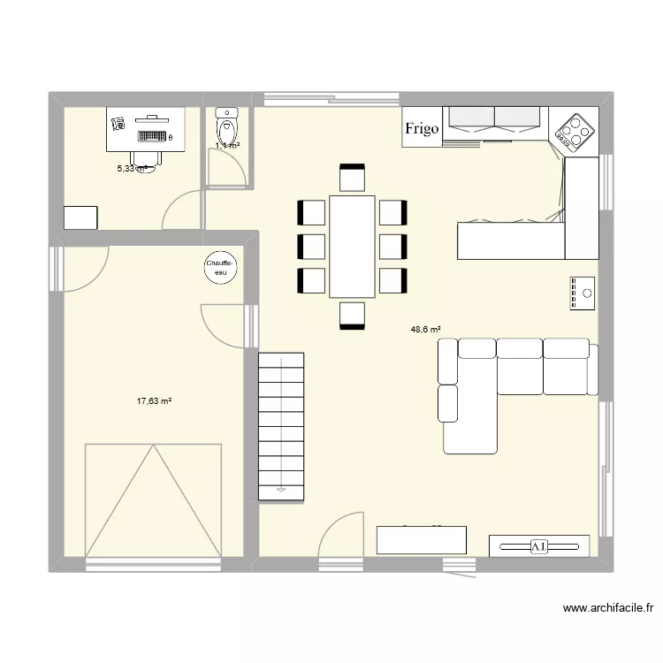 Teste implantation cuisine haut. Plan de 4  et 73 m²