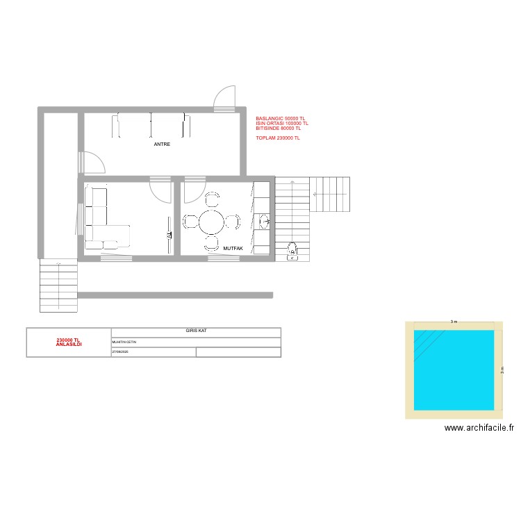 CETIN KARAHACILI. Plan de 2 pièces et 23 m2