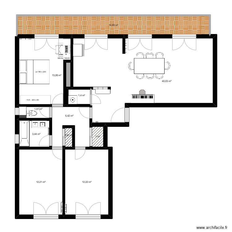 Bourbon. Plan de 12 pièces et 106 m2