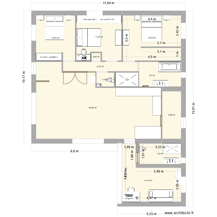 Agrandissement maison. Plan de 11 pièces et 122 m2