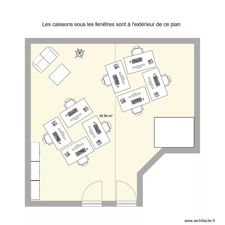 Plan nouveau bureau UV. Plan de 1 pièce et 51 m²