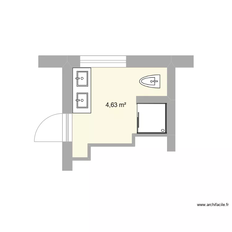 Salle de bain. Plan de 1  et 5 m²