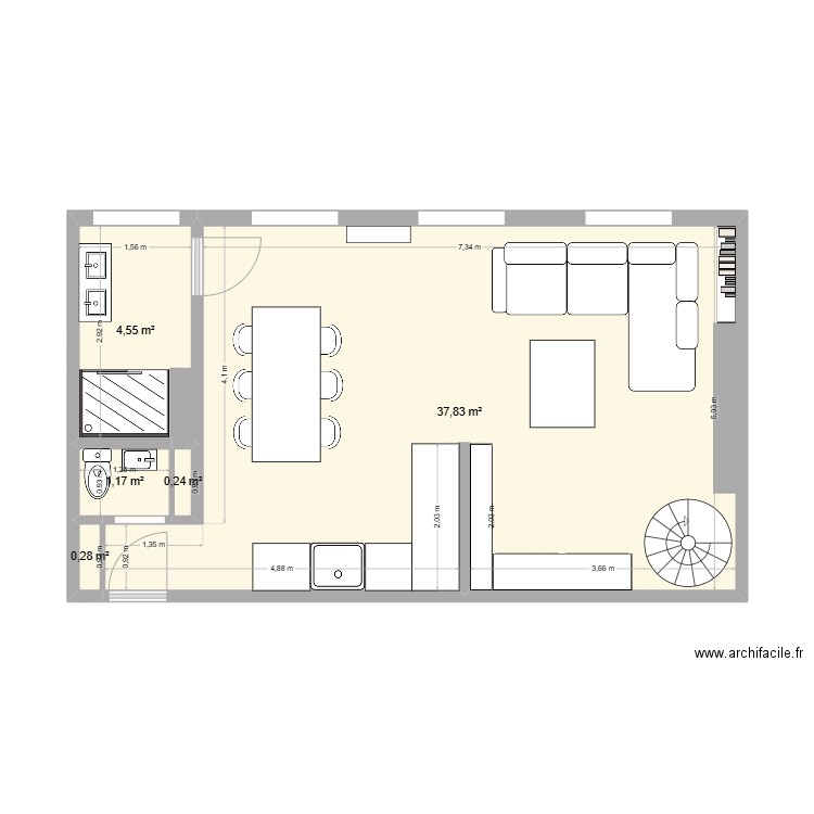 La Paroisse 01. Plan de 5 pièces et 44 m2