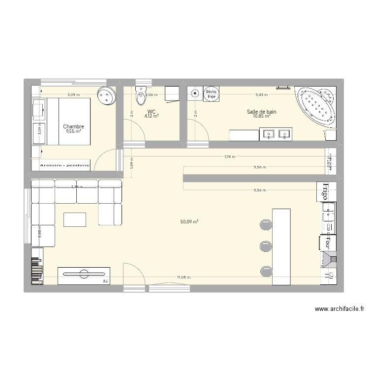 Le magny. Plan de 4 pièces et 75 m2