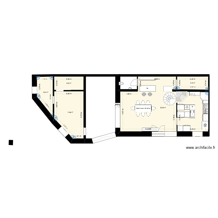 plan maison meublé 008. Plan de 5 pièces et 81 m2