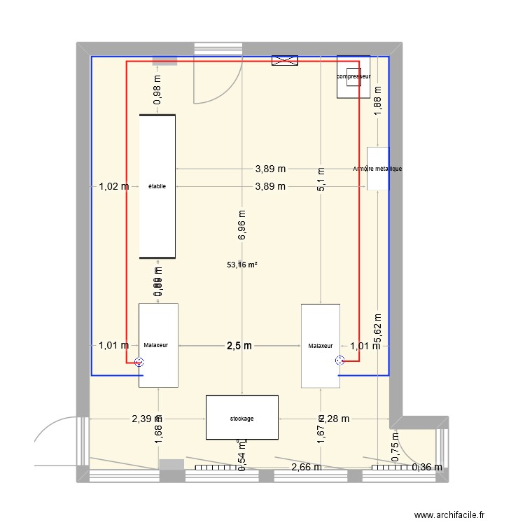 malaxeur. Plan de 1 pièce et 53 m2