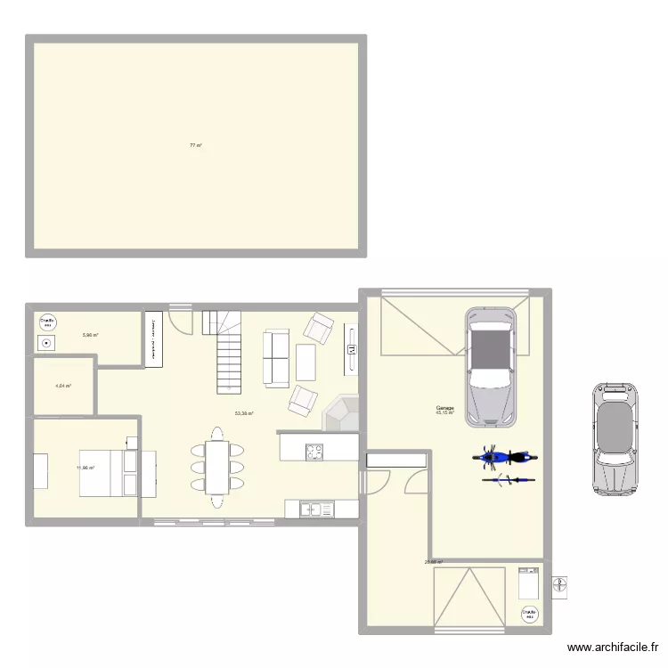 Maison V1. Plan de 7  et 218 m²