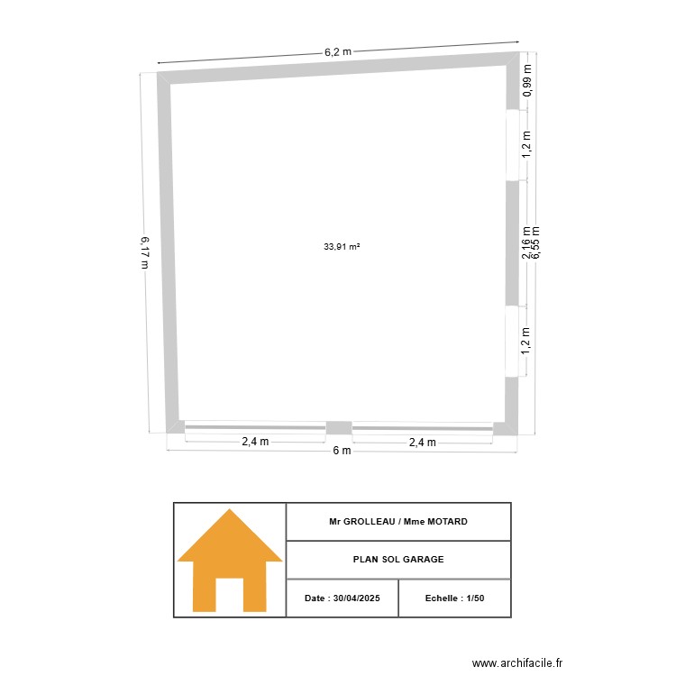 plan SOL GARAGE 8. Plan de 1 pièce et 34 m2