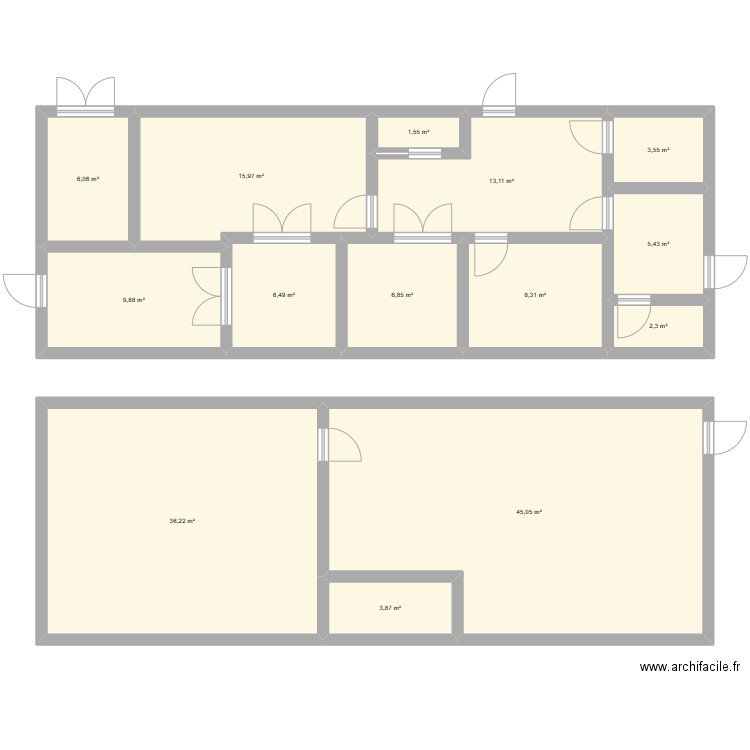 modif plan interieur . Plan de 14 pièces et 165 m2