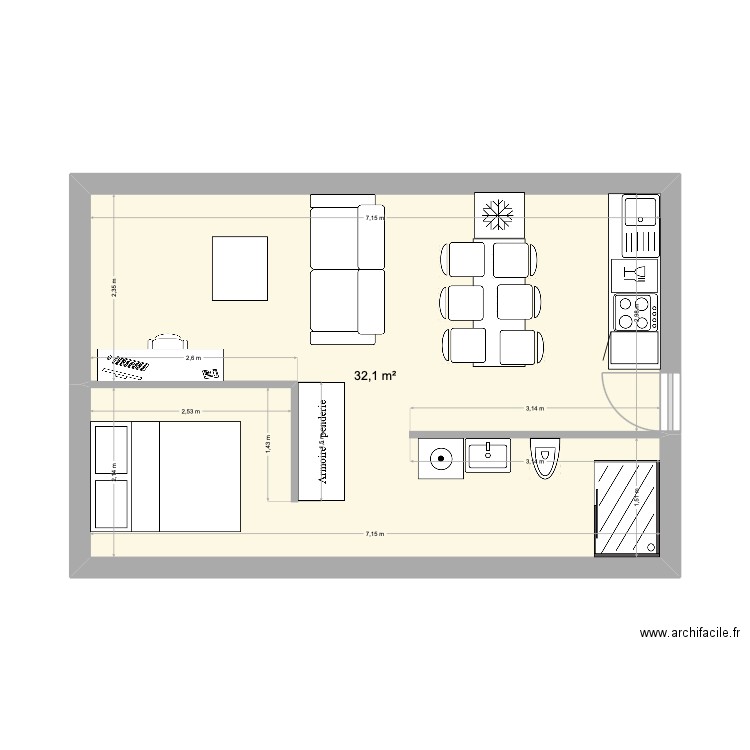 Erwan. Plan de 1 pièce et 32 m2