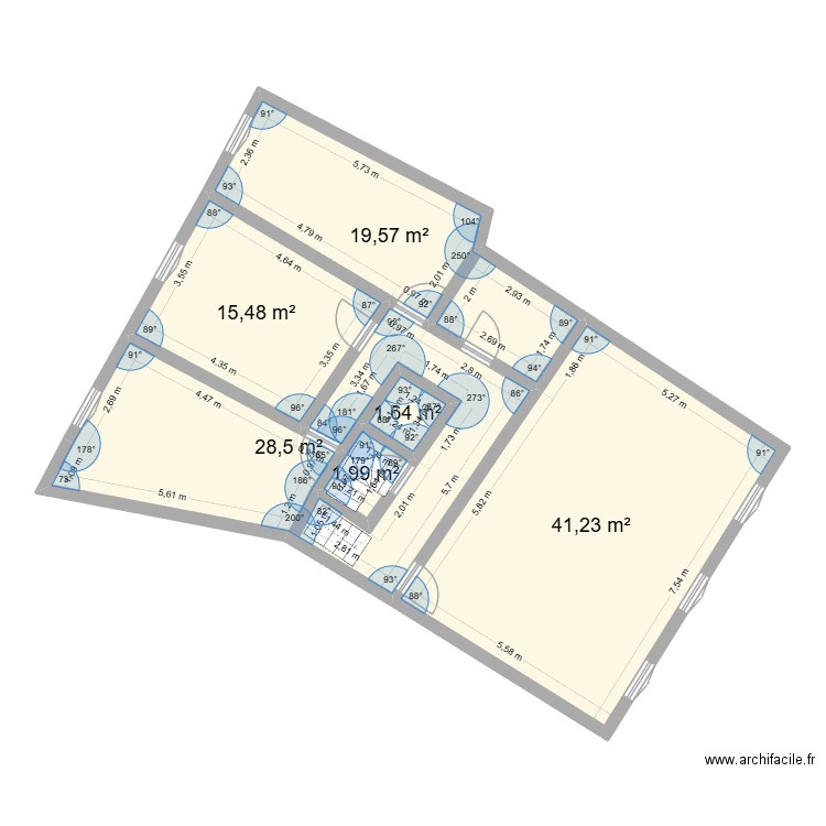 n1 actuel. Plan de 6 pièces et 108 m2