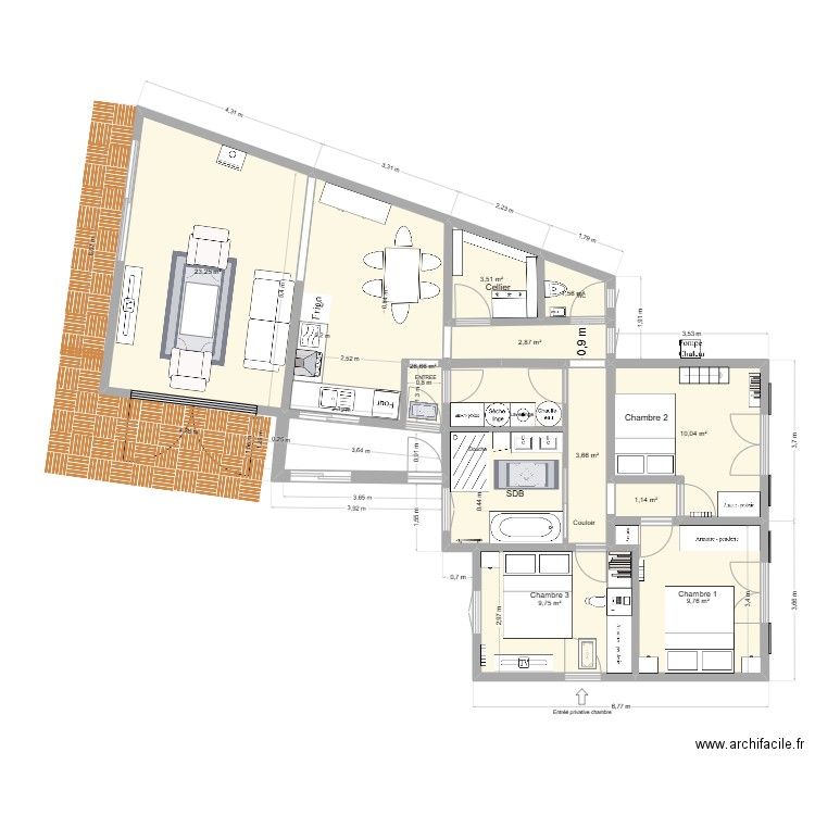 Maison Thomas - projet cuisine  salon 3. Plan de 10 pièces et 92 m2