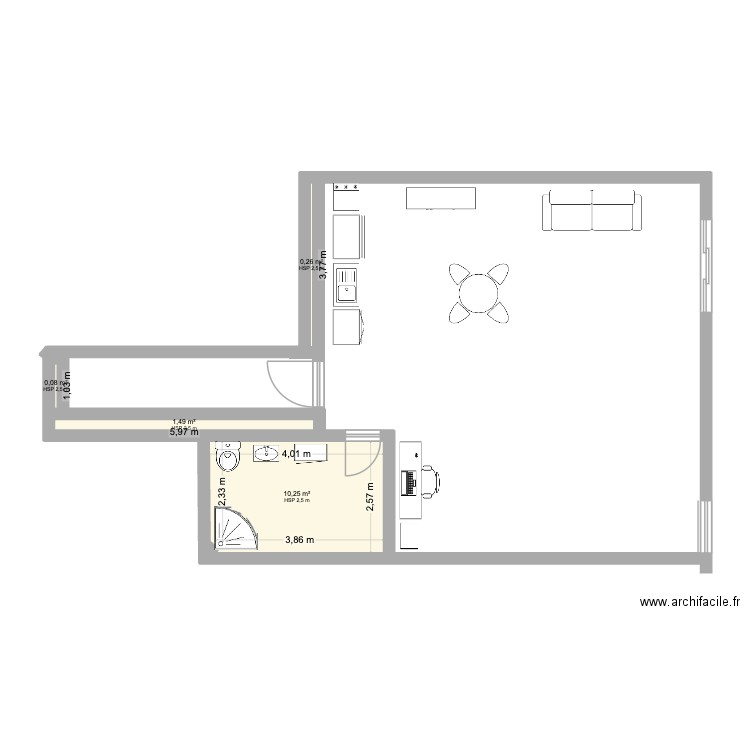 Espace atelier 2. Plan de 4 pièces et 12 m2