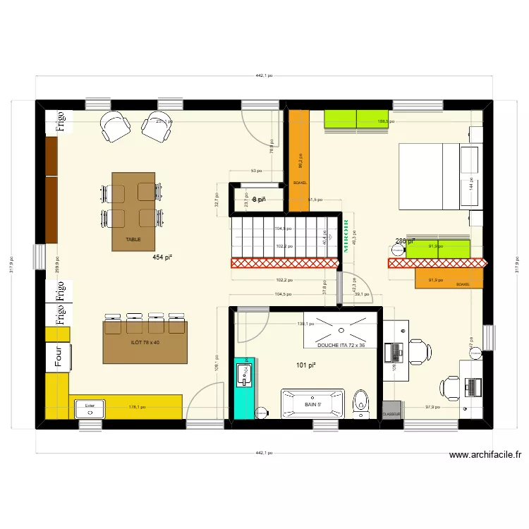 TOON - OPTION B.4 cuisine. Plan de 4  et 79 m²