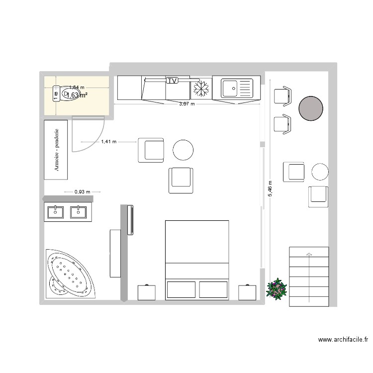 Le Ti'Cabanon projet N°4. Plan de 1 pièce et 2 m2