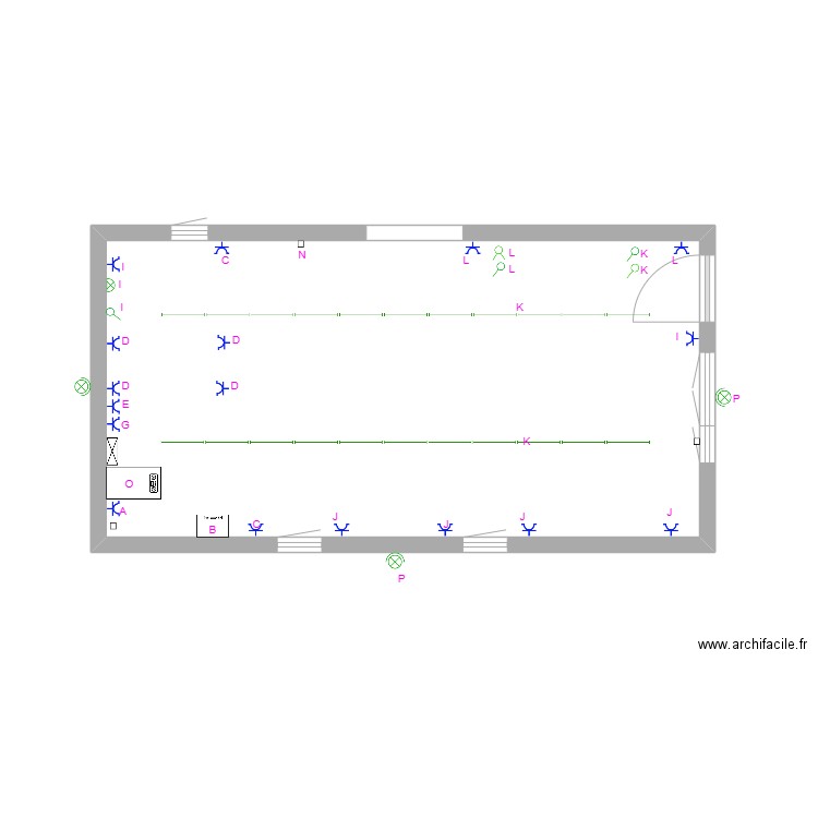 Bureau implantation électrique. Plan de 1 pièce et 32 m2