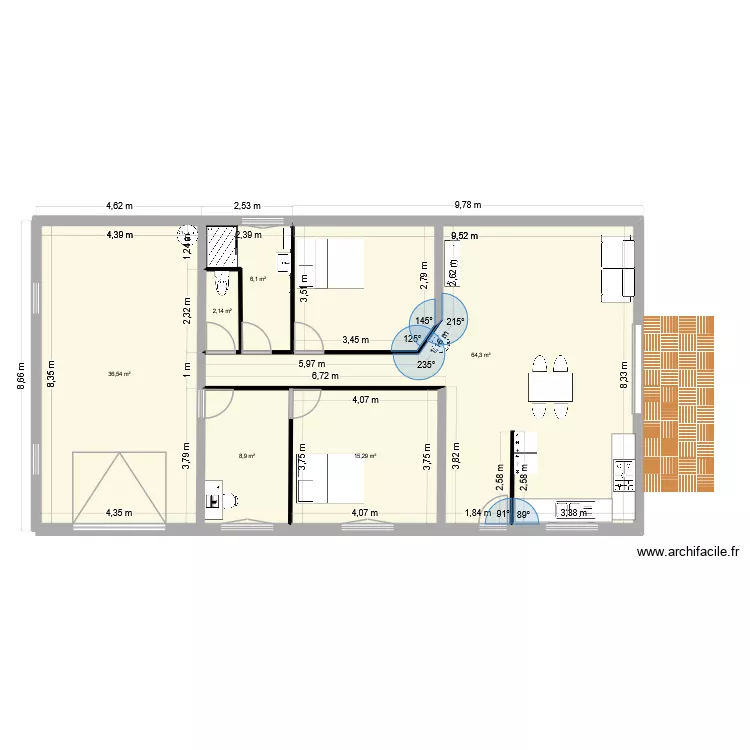 maison dam. Plan de 6  et 133 m²