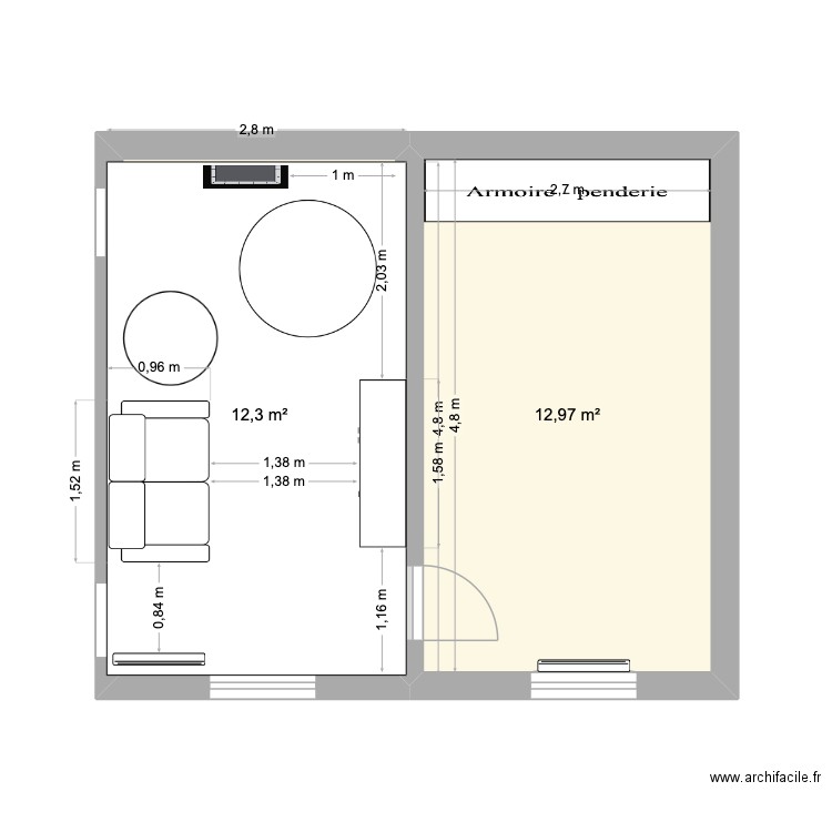 Clairaut 1. Plan de 2 pièces et 25 m2