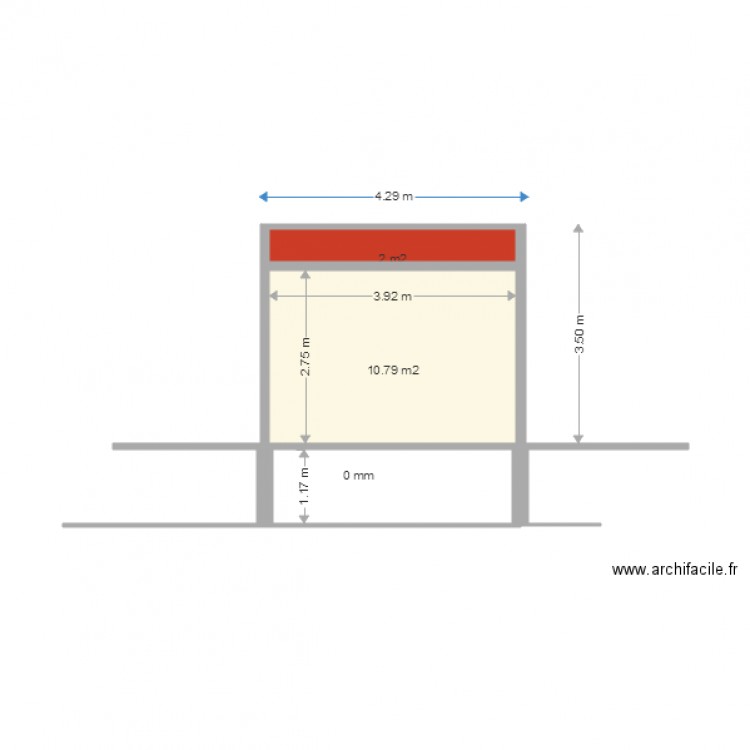 abris coté latéral. Plan de 2 pièces et 13 m2