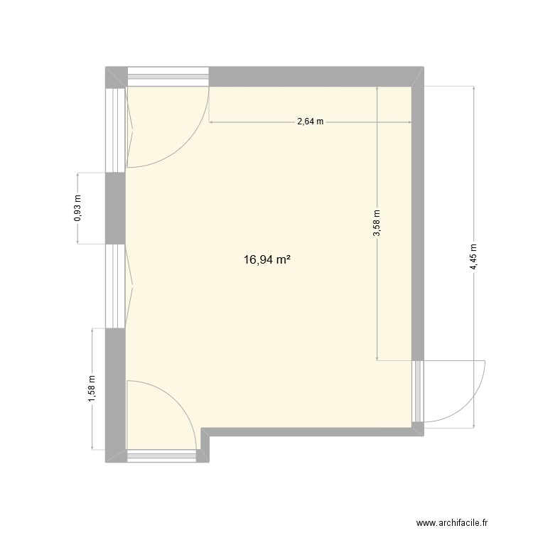 dressing. Plan de 1 pièce et 17 m2
