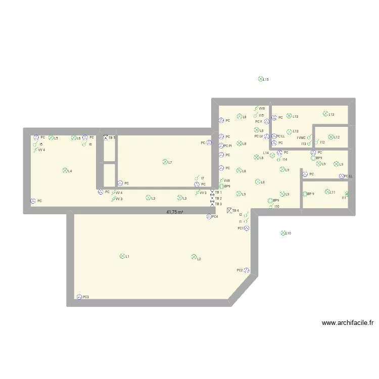 Prises maison. Plan de 7  et 55 m²