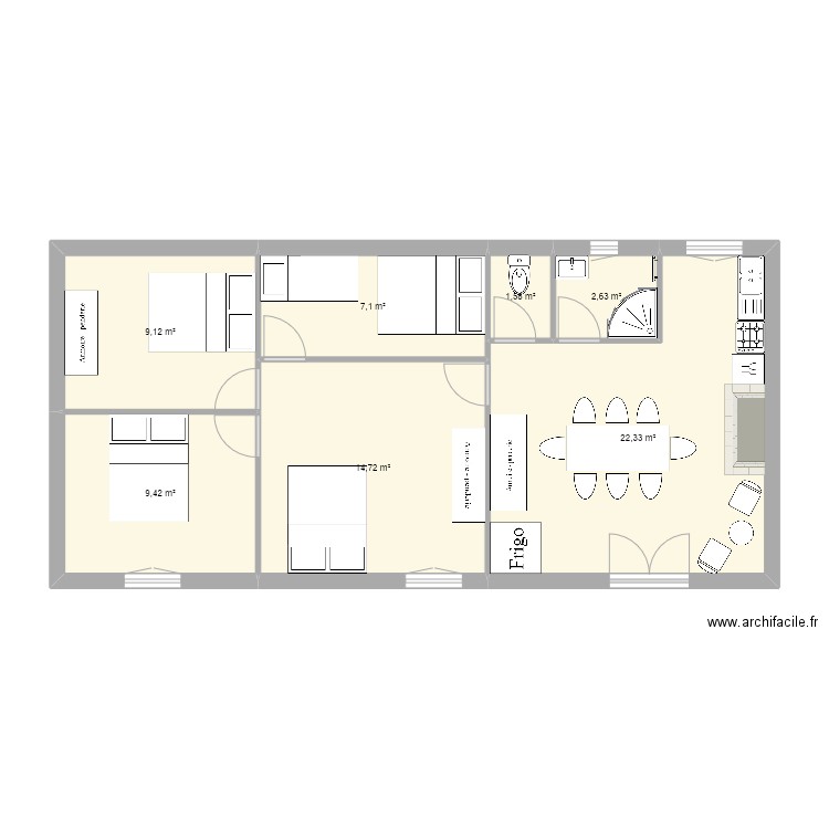 Plan reno. Plan de 7 pièces et 67 m2