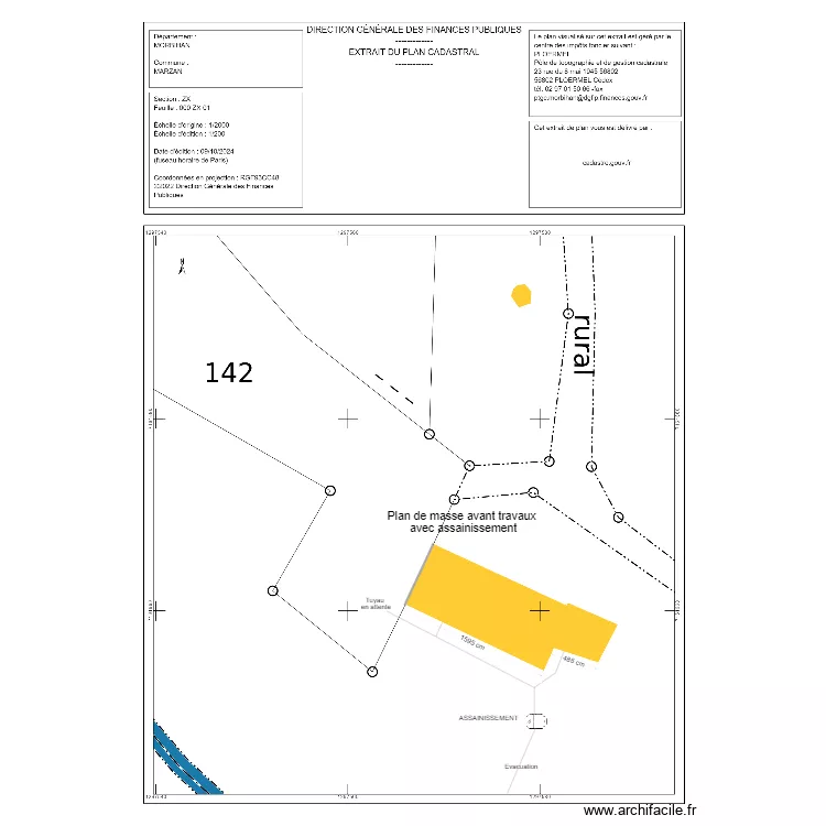 Plan de masse avant travaux et assainissement. Plan de 