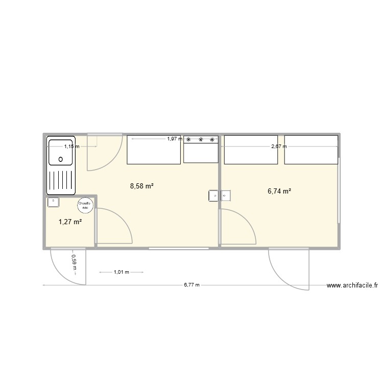 decoupe cuisson meuble. Plan de 3 pièces et 17 m2