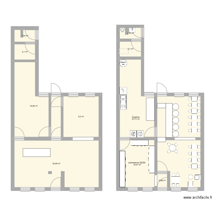café avent/après. Plan de 10 pièces et 106 m2