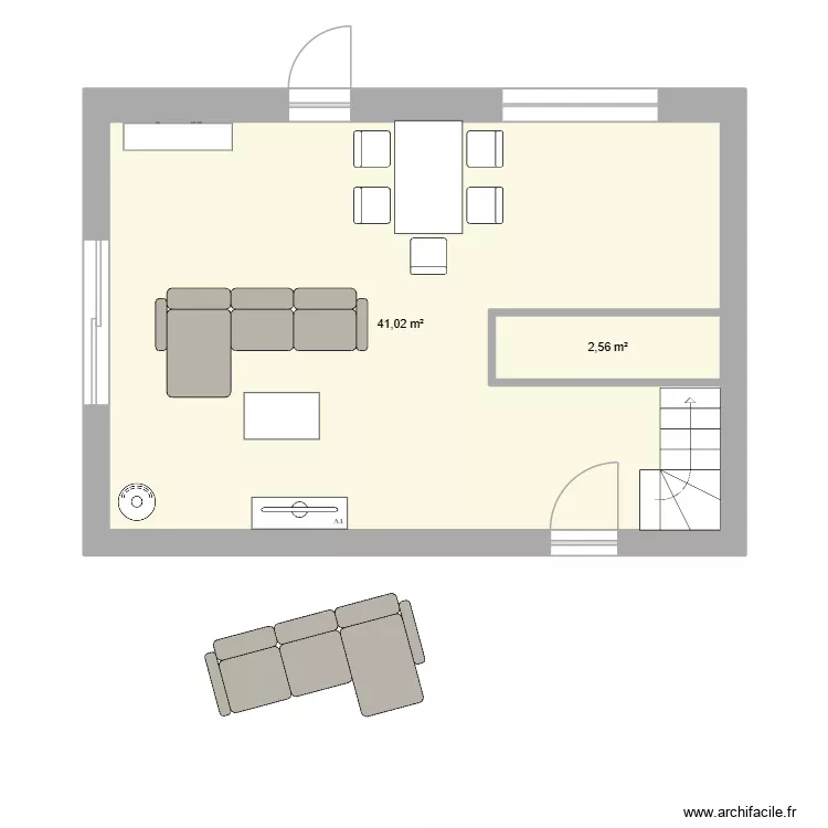 Plan RDC maison 2. Plan de 2 et 44 m² Plan RDC maison 2. Plan de 2 et 44 m²