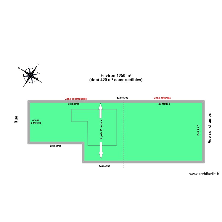 BOULANGER Terrain. Plan de 1 pièce et 86 m2