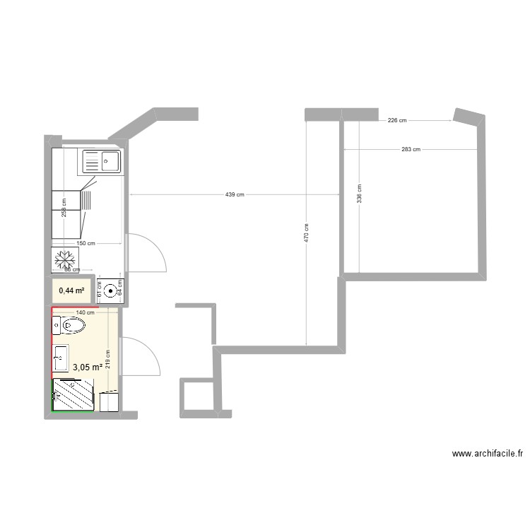 T2 La Boule Douche rectangulaire 70X90. Plan de 0 pièce et 0 m2