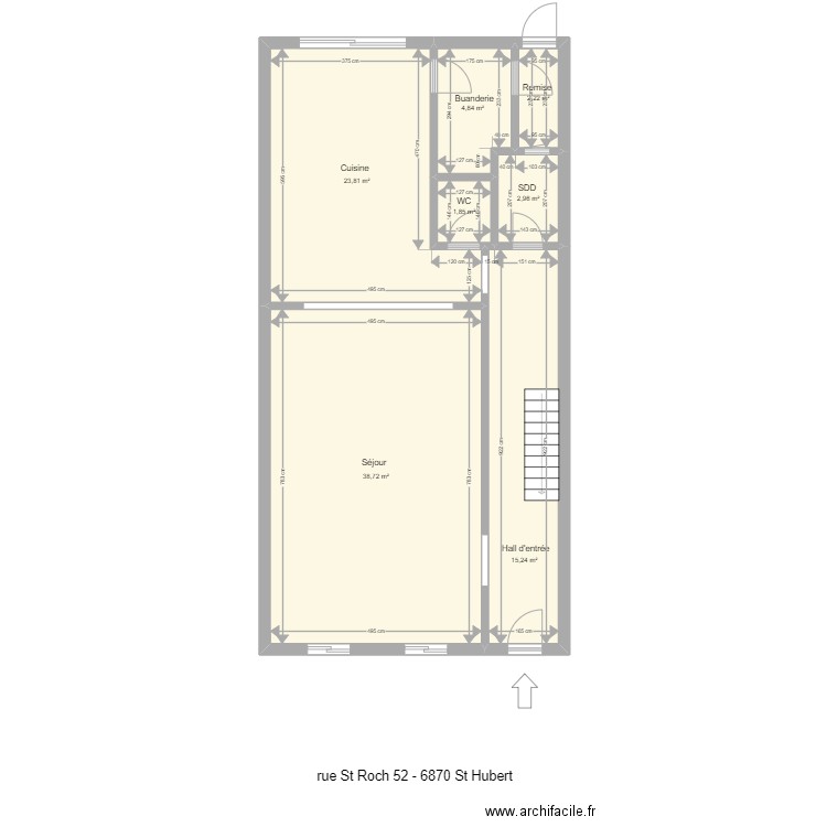 St Roch 52 St Hubert RDC. Plan de 7 pièces et 90 m2