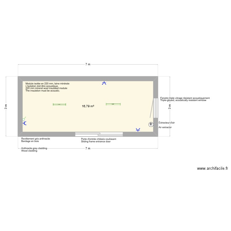 Leglantier braine l'alleud. Plan de 1 pièce et 17 m2