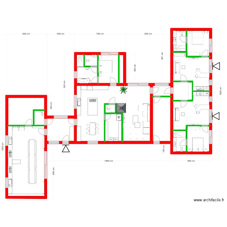 Plain pied projet Pro. Plan de 20 pièces et 308 m2