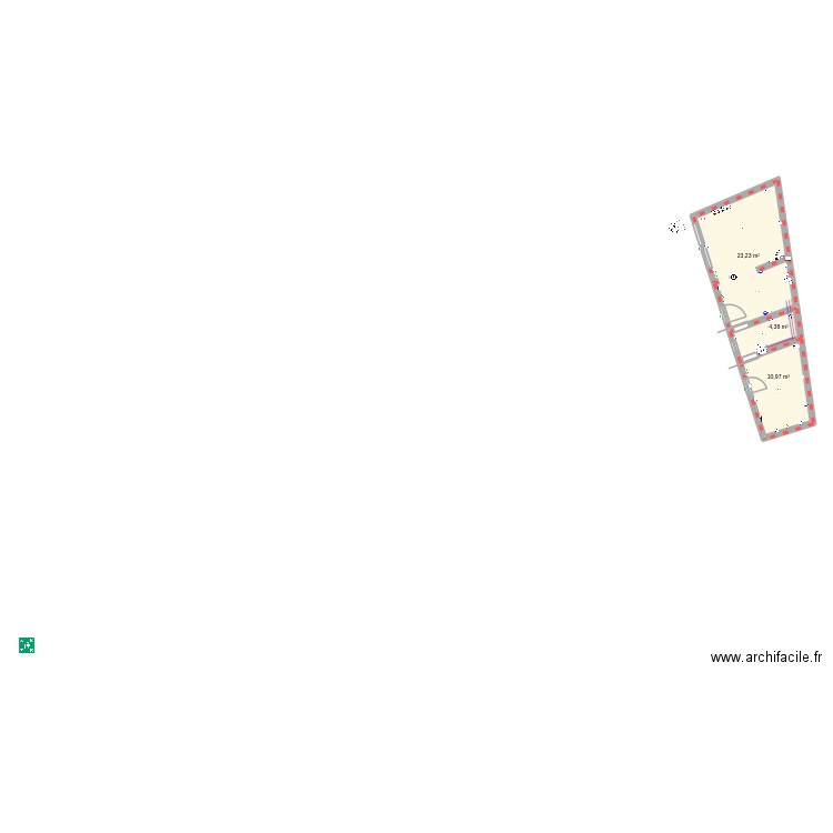 arrousaire T2 1er étage. Plan de 3 pièces et 39 m2